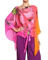 Roberto Cavalli | Multicolor Flower Print Silk Chiffon Shirt | Lyst