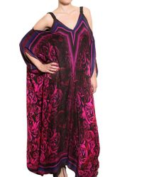 Roberto Cavalli | Multicolor Rose Print Chiffon Long Dress | Lyst