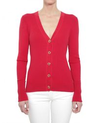 Tory Burch | Red Ribbed Cotton Stretch Knit Sweater | Lyst