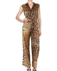 Saint Laurent | Multicolor Leopard Silk Satin Jumpsuit | Lyst