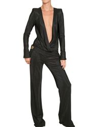 Balmain | Black Textured Viscose Jersey Jumpsuit | Lyst