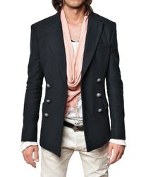 Balmain | Blue Cotton Canvas Double Breasted Jacket for Men | Lyst