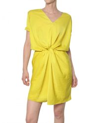 Carven | Yellow Gathered Fluid Technical Satin Dress | Lyst
