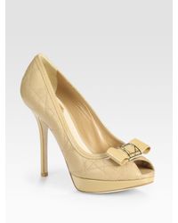 Dior | Natural Cannage Quilted Leather Bow Pumps | Lyst