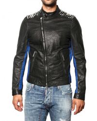DSquared² | Black Studded Biker Style Leather Jacket for Men | Lyst