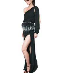 Francesco Scognamiglio | Black Feather Belt Silk Chiffon Long Dress | Lyst