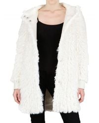 John Galliano White Hooded Faux Fur Coat