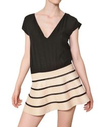 Jay Ahr | Black Silk Georgette & Nappa Leather Dress | Lyst