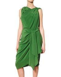 Lanvin | Green Draped Silk Satin Dress | Lyst