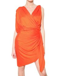 Lanvin | Orange Draped Viscose Jersey Dress | Lyst