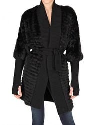 Meteo by Yves Salomon | Black Ribbed Wool Trim Racoon Fur Coat | Lyst