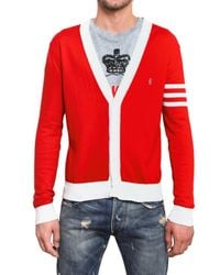 Balmain | Red Cotton Knit Logo Cardigan Sweater for Men | Lyst
