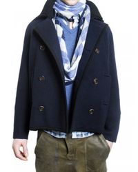 Pringle of Scotland | Blue Knit Wool Pea Coat for Men | Lyst