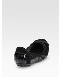 Tod's | Black Patent & Suede Mixed Media Buckled Ballet Flats | Lyst