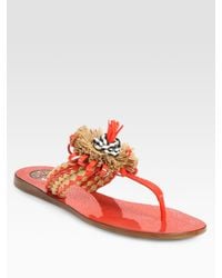 Tory Burch | Natural Burt Woven Leather & Ribbon Thong Sandals | Lyst