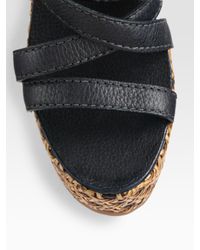 Tory Burch | Black Dalcin Wicker & Leather Platform Wedge Sandals | Lyst