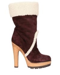 Dolce & Gabbana | Brown 130mm Suede Shearling Boots | Lyst