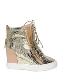 Giuseppe Zanotti | Metallic 90mm Python Print Sneaker Wedges | Lyst