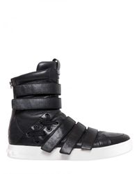 Balmain | Black Multistrap High Top Leather Sneakers for Men | Lyst