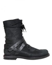 Balmain | Black Waxed Suede Biker Boots for Men | Lyst