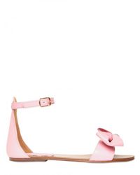RED Valentino | Pink Leather Bow Ankle Strap Flats | Lyst