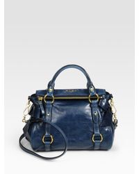 Miu Miu | Blue Vitello Lux Mini Bow Bag | Lyst