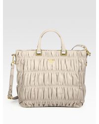 Prada | Black Ruched Nappa Leather Tote Bag | Lyst