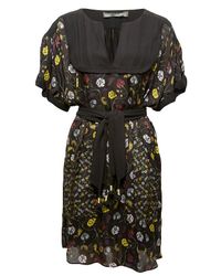 Proenza Schouler | Black Long-sleeve Printed Dress W/ Pleated Skirt | Lyst