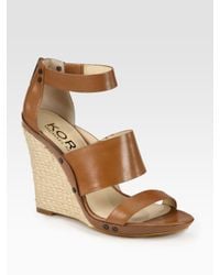 Kors by Michael Kors | Brown Eliza Leather Espadrille Wedge Sandals | Lyst