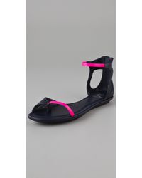 McQ | Blue Skinny Leather Flat Sandals | Lyst