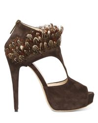 Chiara Ferragni | Brown 140mm Peacock Feather & Suede Sandals | Lyst