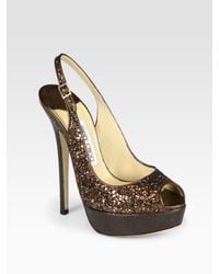 Jimmy Choo | Vita Glitter-coated Metallic Leather Slingback Pumps | Lyst