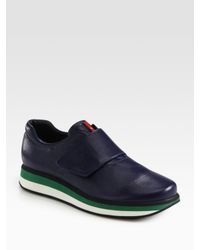 Prada | Blue Velcro Leather Loafers for Men | Lyst