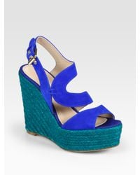 Brian Atwood | Blue Colorblock Espadrille Wedge Sandals | Lyst