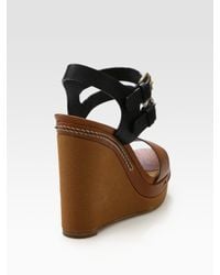 Chloé | Brown Two-tone Leather Slingback Wedge Sandals | Lyst