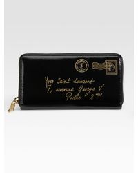 Saint Laurent Ysl Patent Zip Wallet in Black - Lyst