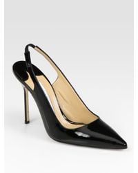 Manolo Blahnik | Black Patent Leather Point Toe Slingback Pumps | Lyst