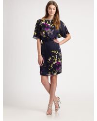 Kay Unger | Blue Printed Silk Dress | Lyst