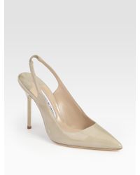 Manolo Blahnik | Black Patent Leather Point Toe Slingback Pumps | Lyst