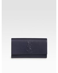 Saint Laurent | Blue Ysl Large Leather Clutch | Lyst