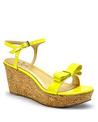 kate spade new york | Yellow Patent Bow Cork Wedge Sandal | Lyst