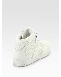 Bottega Veneta | White High-top Woven Lace-up Sneakers for Men | Lyst