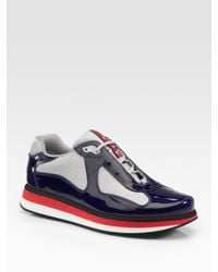Prada | Black Americas Cup Patent Leather Sneakers for Men | Lyst