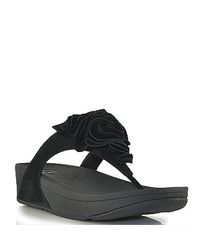Fitflop | Frou - Black Suede Flower Thong Sandal | Lyst