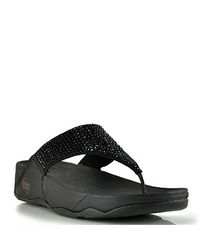 Fitflop | Rokkit - Black Leather Crystal Thong Sandal | Lyst