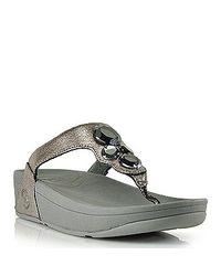 Fitflop | Lunetta - Pewter Metallic Leather Jeweled Thong Sandal | Lyst