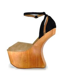 Jeffrey Campbell | Natural Str8 Up Combo - Black Beige Suede Wood Wedge | Lyst