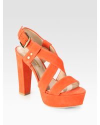Pour La Victoire | Orange Nealla Suede Slingback Platform Sandals | Lyst