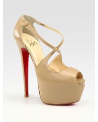 Christian Louboutin | Natural Exagona Leather Criss-cross Platform Sandals | Lyst