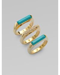 Michael Kors | Metallic Stone & Turquoise Stacked Rings | Lyst